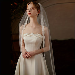 Single Layer Lace Mesh Veil with Comb for Bride