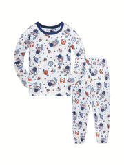 Boys Cartoon Astronaut Pajamas Set Long Sleeves Comfortable Homewear