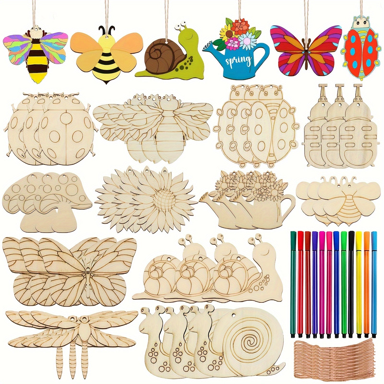 84pcs Kids Insect Wood Craft Kit with Markers for DIY Painting