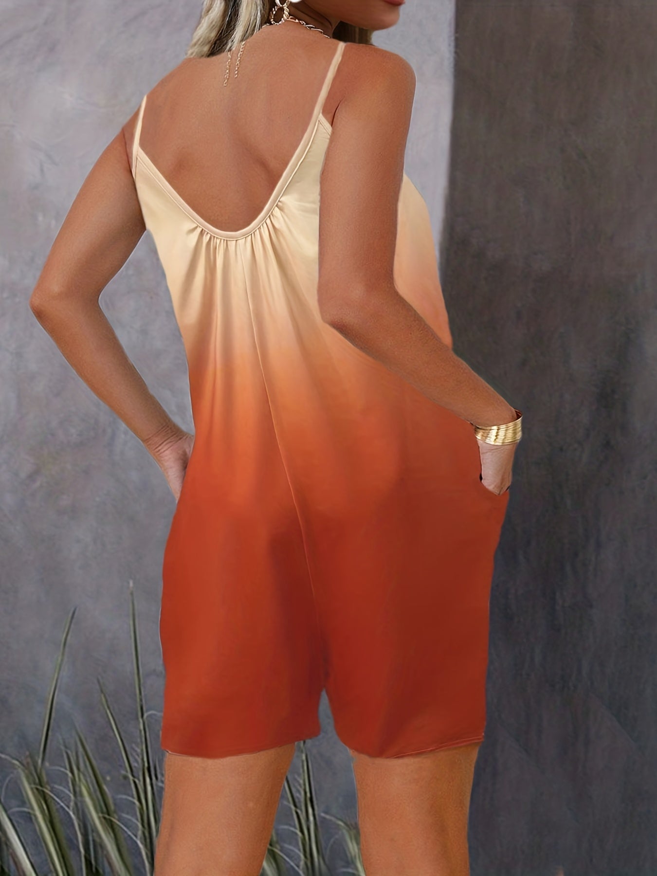 Ombre & Cat Print V Neck Cami Romper