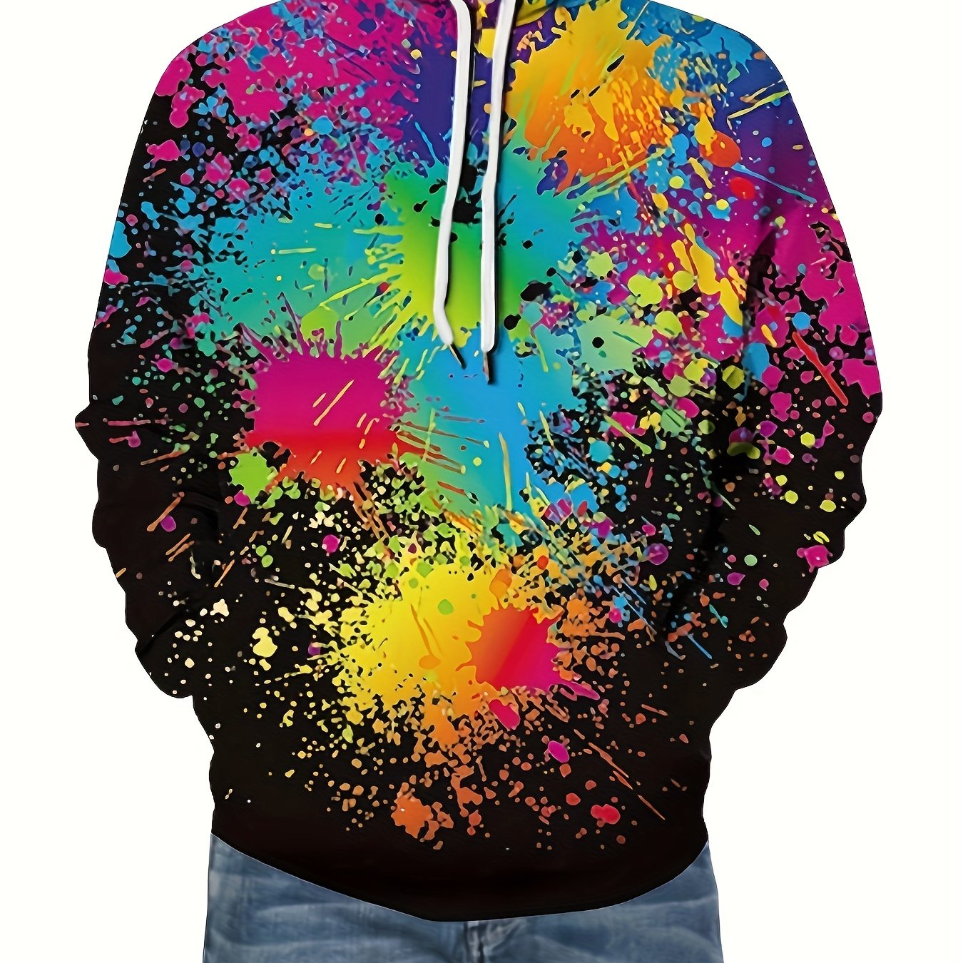 Colorful Paint Print Hoodies For Men Graphic Hoodie With Kangaroo Pocket