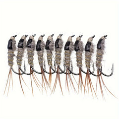 5-10pcs Hare Ear Nymph Flies Trout Fishing Lures Size 10 Hooks Included