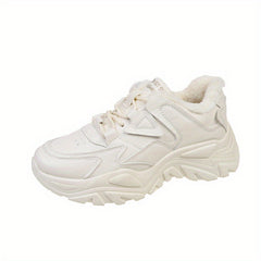 Women's Plush Lined Chunky Sneakers Solid Lace Up Low Top Trainers