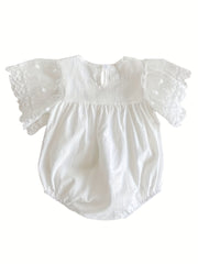 Baby Girls Lace Sleeve Cotton Onesie for Summer