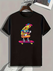 Skateboarding Pizza Pattern Print Men's Sports T-shirt