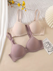2pcs Solid T Shirt Bras Comfy Push Up Bra Women's Lingerie & Underwear