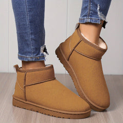 Women's Velvet Snow Boots Slip On Round Toe Thermal Lined Winter Shoes