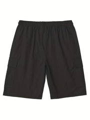 Men's Drawstring Cargo Short Pants Flap Pocket Loose Work Shorts