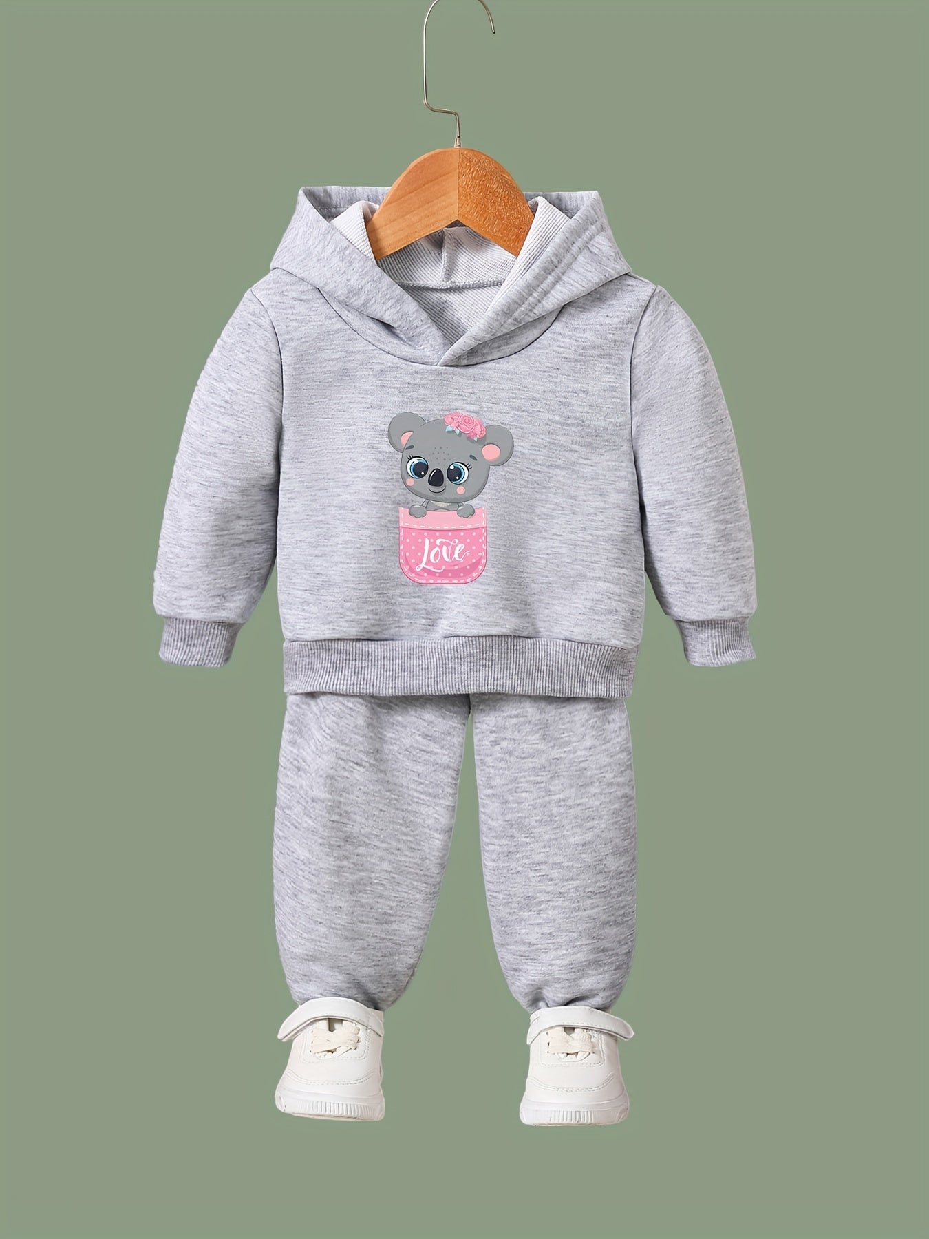 Kid's Koala Print Hoodie & Pants Set Girl's Sporty Outfit