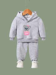 Kid's 2pcs Cat & Heart Print Long Sleeve Outfit Hoodie & Pants Set