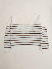 Striped Print Knit Sweater V Neck Long Sleeve Casual