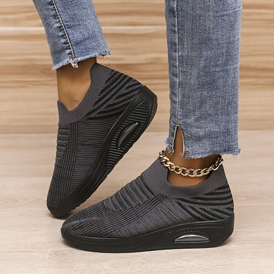Women's Air Cushion Knit Sports Shoes Breathable Lace Up Low Top Running Shoes
