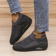 Women's Air Cushion Knit Sports Shoes Breathable Lace Up Low Top Running Shoes