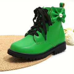 Bowknot Plus Fleece Boots With Zipper For Girls