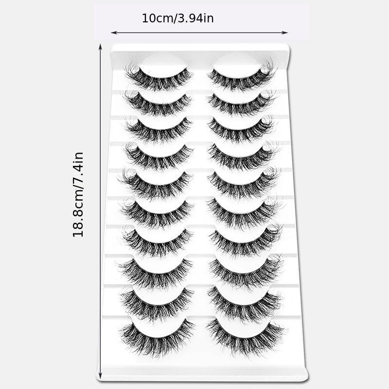 10 Pairs Fluffy False Eyelashes Curly Faux Mink Lashes Natural Volume