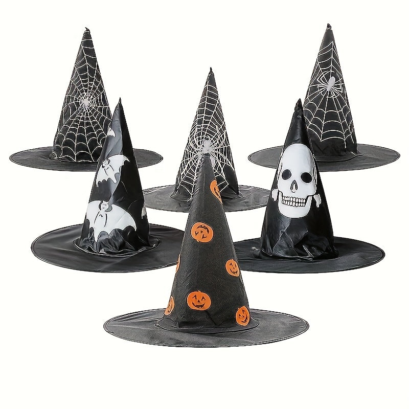 Halloween Witch Hat Decorative Mesh Pumpkin Print Magician Pointed Wizard Hat