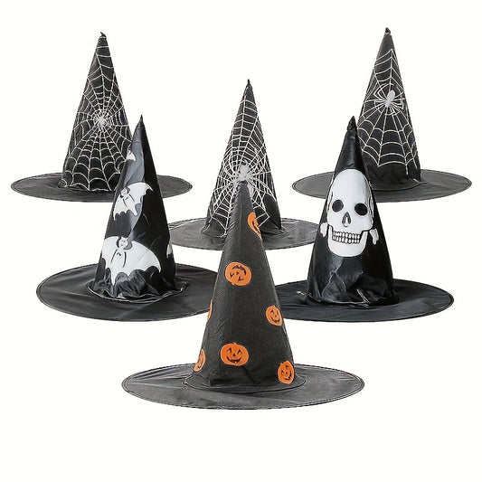 Halloween Witch Hat Decorative Mesh Pumpkin Print Magician Pointed Wizard Hat