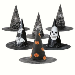 Halloween Witch Hat Decorative Mesh Pumpkin Print Magician Pointed Wizard Hat
