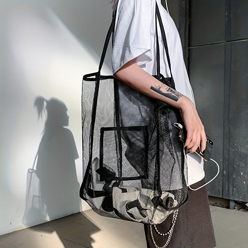 Transparent Mesh Shoulder Bag for Travel and Camping