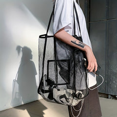 Transparent Mesh Shoulder Bag for Travel and Camping