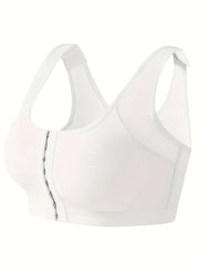 Plus Size Sports Bra Women's Plus Solid Closure Front Wireless Fitness Bra