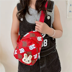 Kids Cartoon Rabbit Bear Chest Bag Casual Nylon Crossbody Bag for Girls