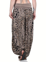 Boho Pants Women's Plus Leopard Print Waist Band Low Rise
