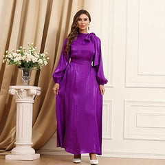 Abaya Dress Satin Lantern Sleeve Maxi Jalabiya Dress