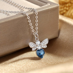 Bee Necklace Heart Shaped Crystal Bumblebee Pendant Jewelry