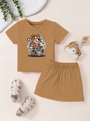 Toddler 2pcs Cartoon Pattern Bottoming Set Short Sleeve T shirt & Shorts
