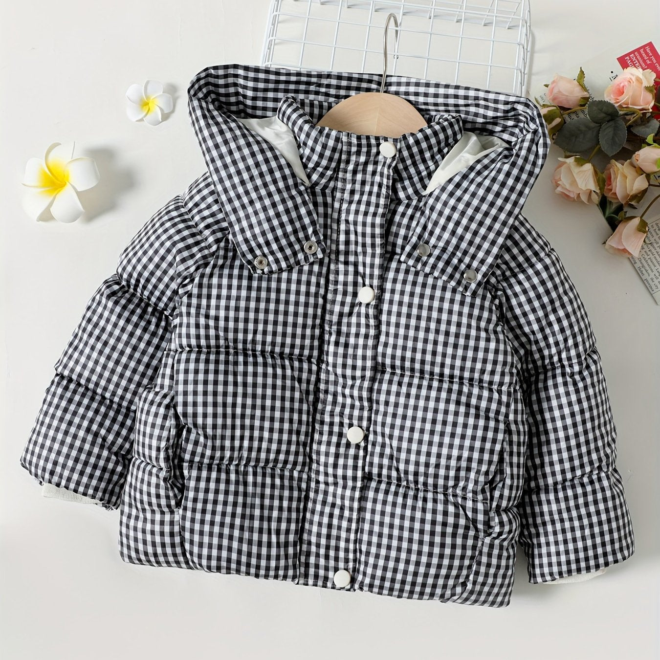 Toddler Girl Plaid Hooded Puffer Coat Casual Long Jacket
