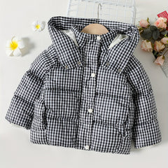 Toddler Girl Plaid Hooded Puffer Coat Casual Long Jacket