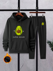 Avocado Print Men's 2Pcs Outfits Long Sleeve T Shirt Hooded Sweatshirt