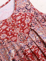 Ethnic Floral Print Tank Dress Boho Crew Neck Tucked Dress