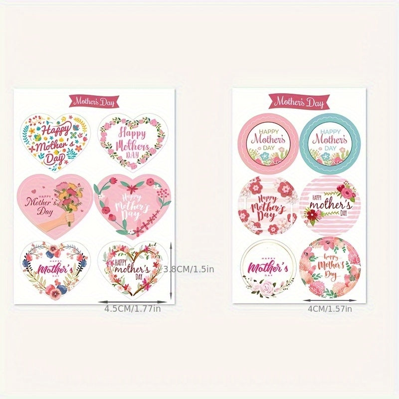 60pcs Heart Shaped Mother'S Stickers with Floral Designs and Messages