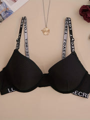 2pcs Letter Straps Push Up Bras Comfy & Breathable Intimates Bra