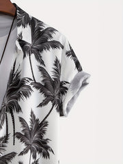 Men's Coconut Tree Print Hawaiian Shirt Summer Casual Button Up Shirt