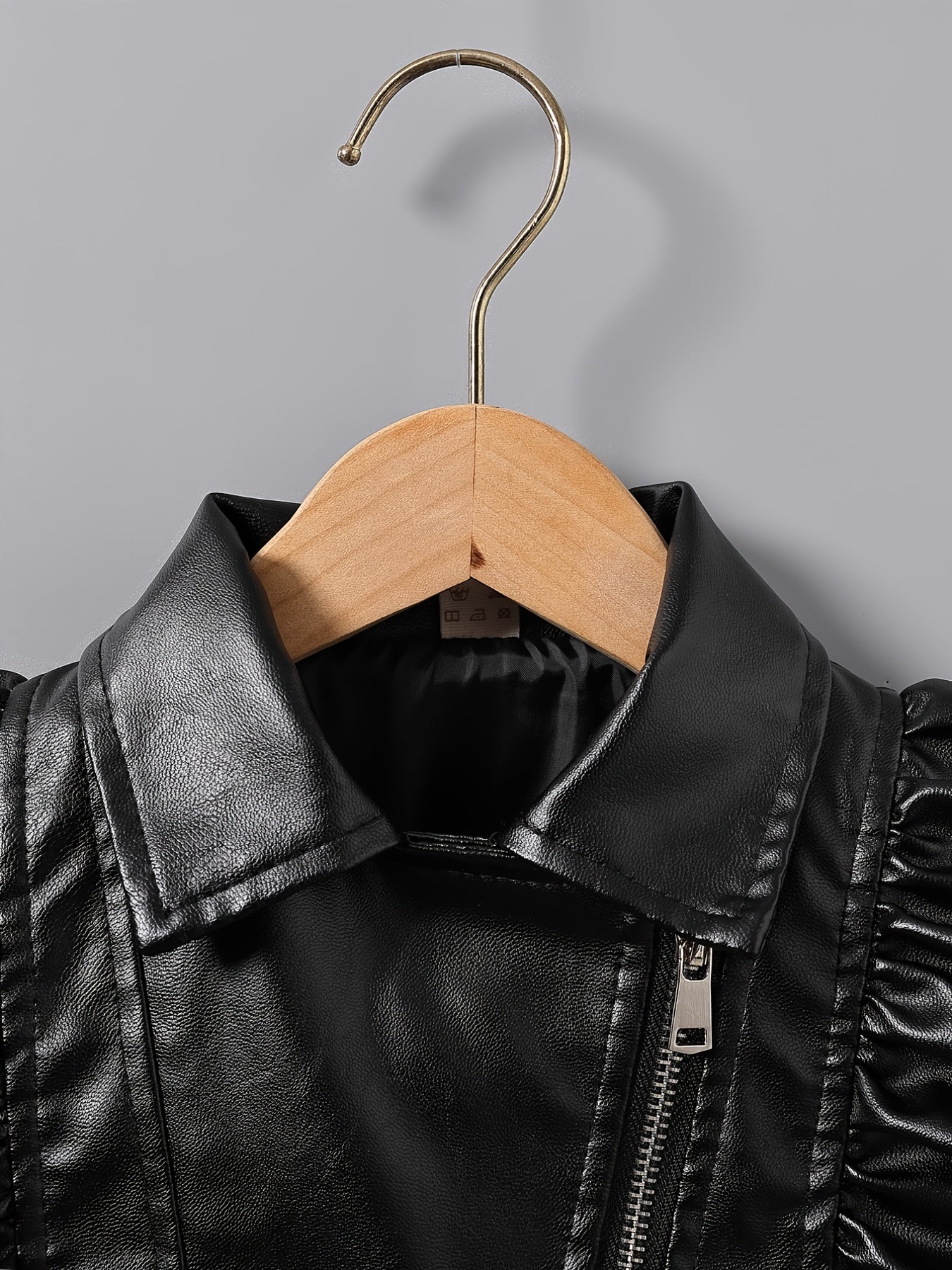 Girls Ruffled Leather Jacket & Hat Set for Autumn/Winter