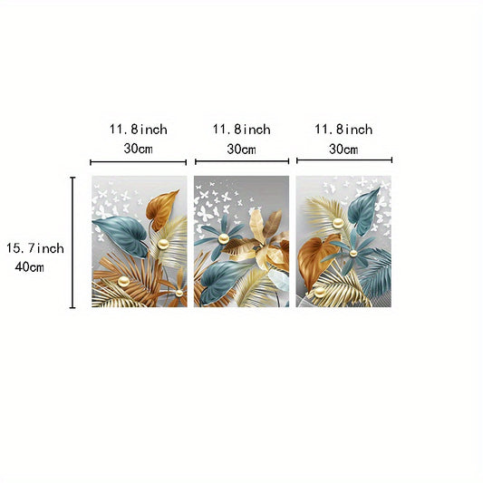 3pcs Butterfly Golden Leaves Canvas Wall Art
