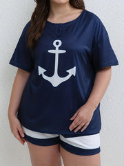 Anchor Print Tee & Colorblock Shorts Set