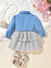 Baby Girls Denim Shirt Cardigan Polka Dot Dress Set