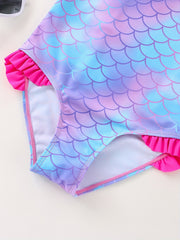 Mermaid Tie Dye Ruffled Swimsuit for Girls - One Shoulder One Piece
