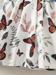 Baby Girls Casual Puffy Denim Dress with Butterflies Print