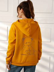 Casual Long Sleeve Bear Graphic Hoodie Women's Tops