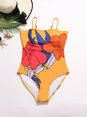 Floral Print High Leg Cut One Piece Cami Swimsuit