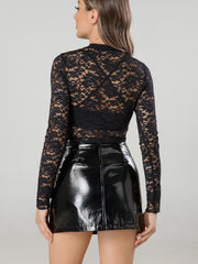 Floral Embroidery Mesh Top Long Sleeve Casual Spring Summer Women's Clothing
