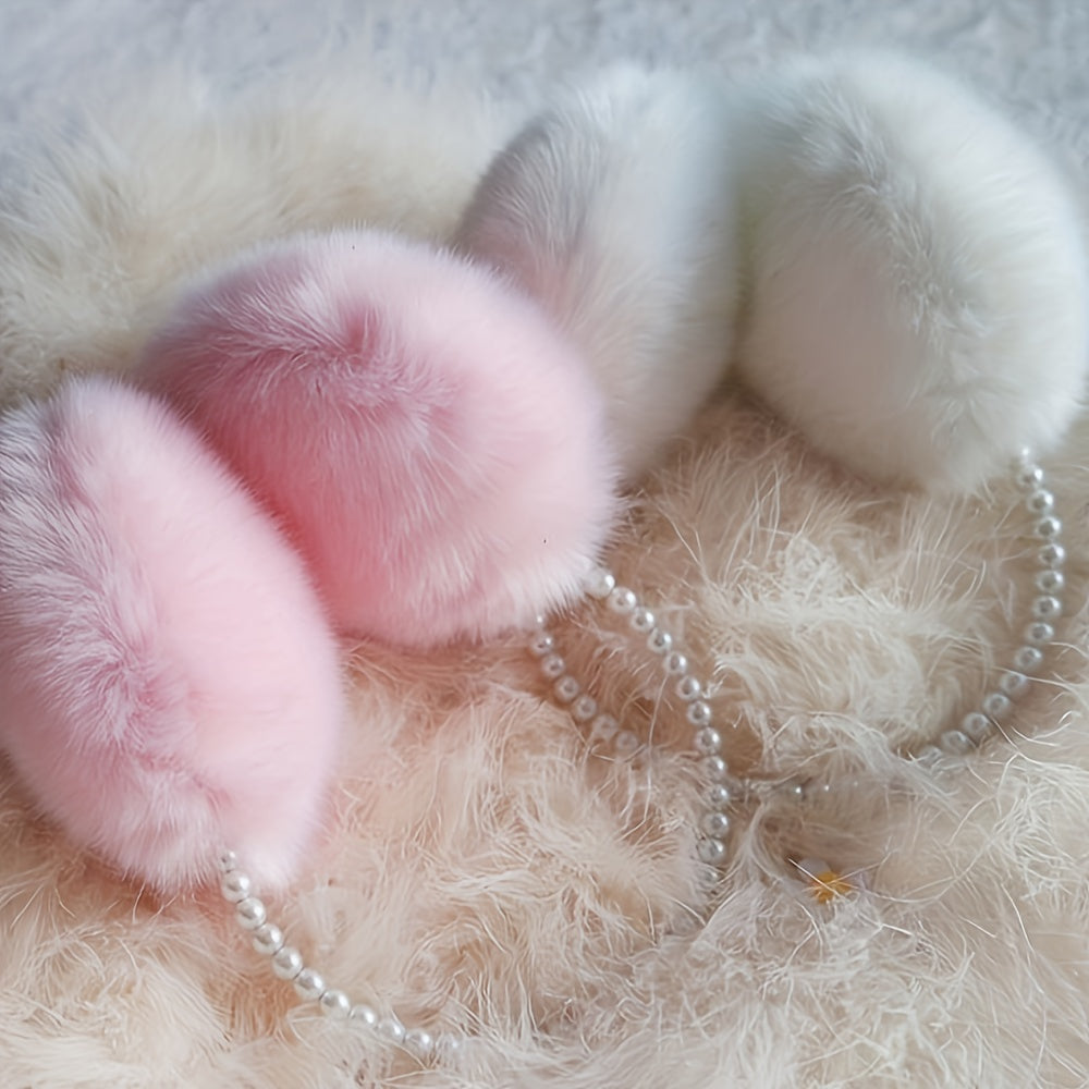 Women's Faux Fur Winter Ear Warmers with Beads & Pom Pom