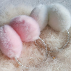 Women's Faux Fur Winter Ear Warmers with Beads & Pom Pom