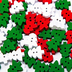 100pcs Wooden Red Green Christmas Tree Buttons Embellishments DIY Crafts Xmas