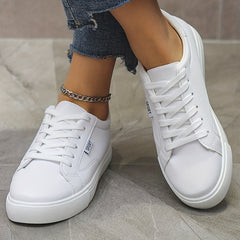 Women's Solid Skate Shoes Casual Lace Up Low Top Lightweight Faux Leather Shoes